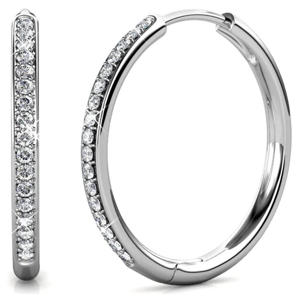 COUNTRY STRONG 18k White Gold Plated 25mm Hoop Earrings with Swarovski Crystals